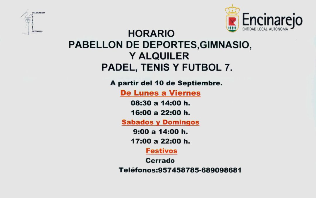 Horario pabellón invierno 2019-2020